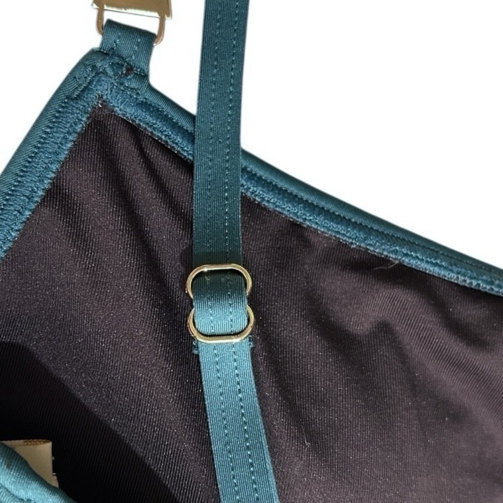 KATE SPADE Teal One Piece Swimsuit sz S Gold Bows Sporty Minimalist Beach Resort - Picture 11 of 13